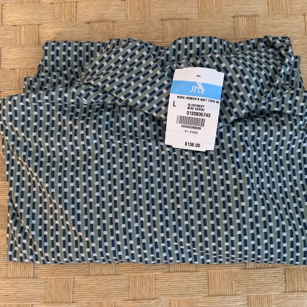 J. McLaughlin Nora Knit Turtleneck in Navy Olive Azrou Print L NWT